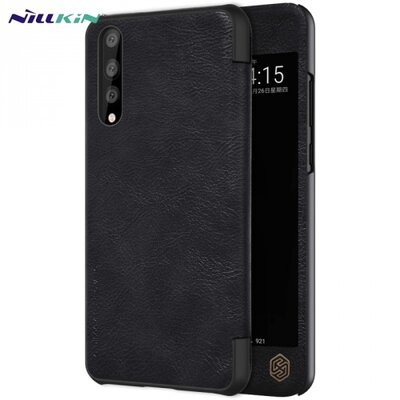 Nillkin Qin Telefontok álló, bőr hatású (aktív flip, oldalra nyíló, S-View Cover) fekete [Huawei P20 Pro]
