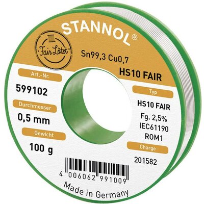 Forrasztóón Stannol HS10-Fair Sn99.3Cu0.7 100 g 0.5 mm