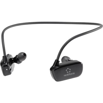 Vízálló sport fülhallgató, In Ear hallójárati fülhallgató beépített MP3 lejátszóval, víz és izzadásálló Renkforce MH612