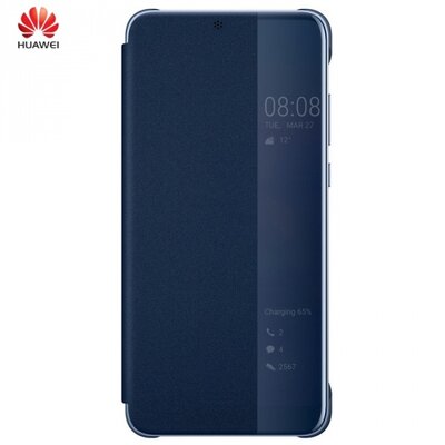 Huawei 51992368 Telefontok álló, bőr hatású (aktív flip, oldalra nyíló, okostok, smart View Cover) Kék [Huawei P20 Pro]