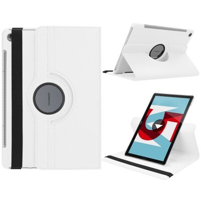 Tablet védőtok álló, bőr (FLIP, asztali tartó funkció, 360°-ban forgatható), Fehér [Huawei MediaPad M5 10.8 LTE, Huawei MediaPad M5 10.8 WIFI]
