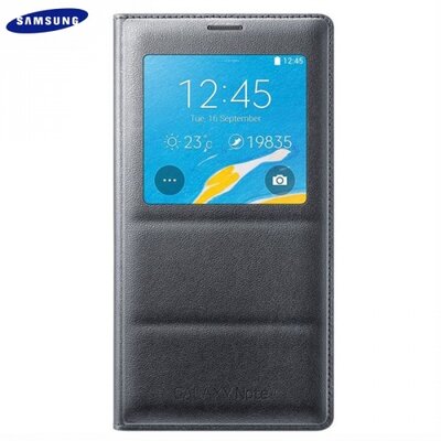 Samsung EF-CN910BCEG gyári telefontok álló, bőr hatású (flip, akkufedél, oldalra nyíló, hívószámkijelzés, S-View Cover) SZÉNfekete [Samsung Galaxy Note 4 (SM-N910C)]
