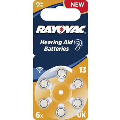 ZA13 hallókészülék elem, cink-levegő, 1,4V, 310 mAh, 6 db, Rayovac ZA13, PR48