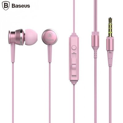 Baseus WEBASEEJ-LA04 BASEUS LARK headset SZTEREO (3.5 mm jack, mikrofon, felv.gomb, hangerő szabályzó, agybadugós,3 pár fülgumi), rózsaszín