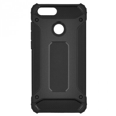 Defender műanyag hátlapvédő telefontok (közepesen ütésálló, légpárnás sarok, gumi / szilikon belső, fémhatás) Fekete [Huawei Honor 7x]