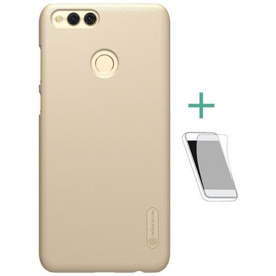 Nillkin Super Frosted műanyag hátlapvédő telefontok (gumírozott, érdes felület, kijelzővédő fóliával) Arany [Huawei Honor 7x]