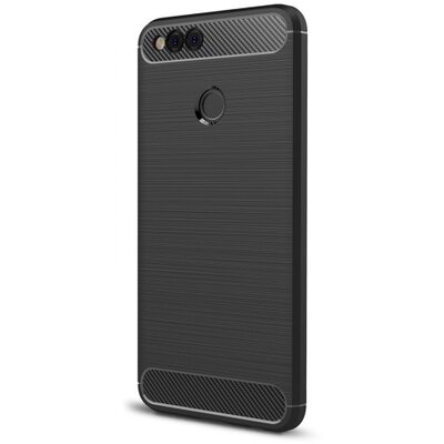 Hátlapvédő telefontok gumi / szilikon (közepesen ütésálló, légpárnás sarok, szálcsiszolt, karbonminta) Fekete [Huawei Honor 7x]