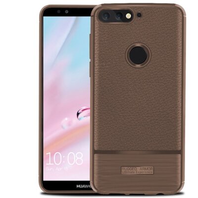Hátlapvédő telefontok gumi / szilikon (bőrhatás, szálcsiszolt) Barna [Huawei Y7 Prime (2018)]