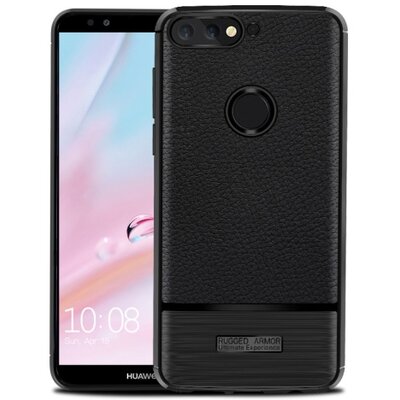 Hátlapvédő telefontok gumi / szilikon (bőrhatás, szálcsiszolt) Fekete [Huawei Y7 Prime 2018 (Y7 2018)]