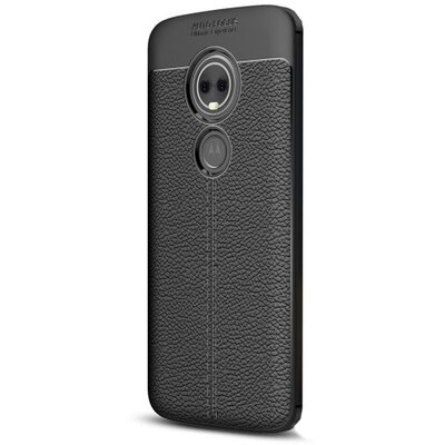 Hátlapvédő telefontok gumi / szilikon (bőrhatás, varrás minta) Fekete [Motorola Moto G6 Play (XT-1922)]