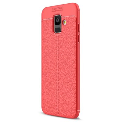 Hátlapvédő telefontok gumi / szilikon (bőrhatás, varrás minta) Piros [Samsung Galaxy A6 (2018) SM-A600F]