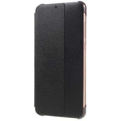 Telefontok álló, bőr hatású (aktív flip, oldalra nyíló, Smart View Cover) fekete [Huawei P20 Pro]