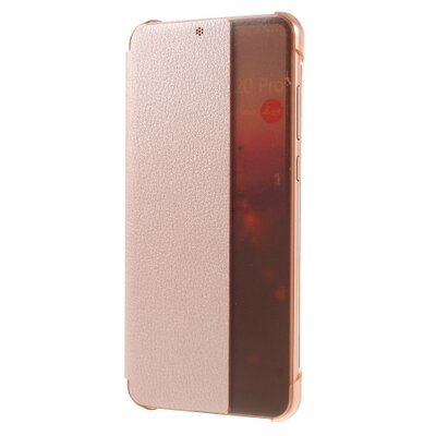 Telefontok álló, bőr hatású (aktív flip, oldalra nyíló, Smart View Cover) RoseGold [Huawei P20 Pro]