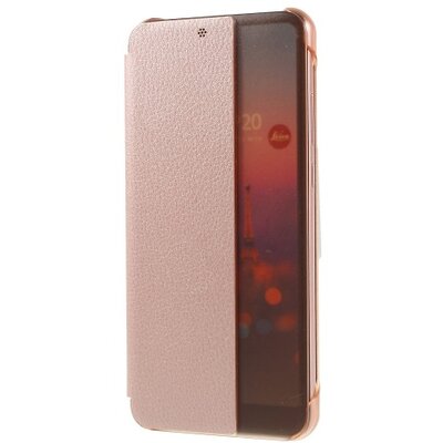 Telefontok álló, bőr hatású (aktív flip, oldalra nyíló, Smart View Cover) RoseGold [Huawei P20]