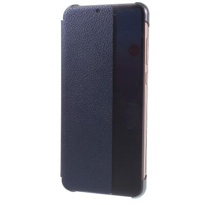 Telefontok álló, bőr hatású (aktív flip, oldalra nyíló, Smart View Cover) SötétKék [Huawei P20 Pro]