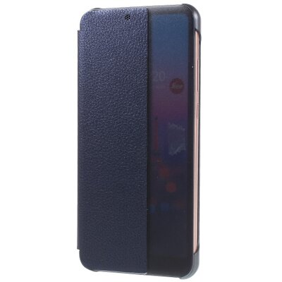 Telefontok álló, bőr hatású (aktív flip, oldalra nyíló, Smart View Cover) SötétKék [Huawei P20]