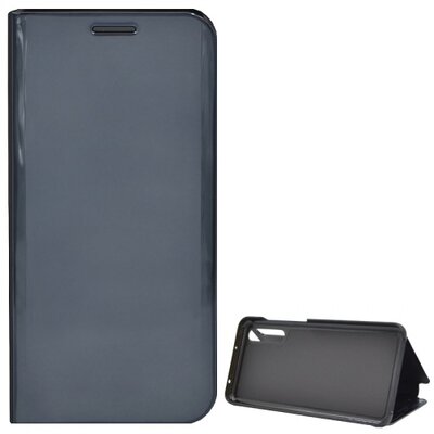 Telefontok álló, bőr hatású, aktív flip, oldalra nyíló, asztali tartó funkció, Smart View Cover Fekete [Huawei P20 Pro]