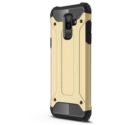 Defender műanyag hátlapvédő telefontok (közepesen ütésálló, légpárnás sarok, gumi / szilikon belső, fémhatás) Arany [Samsung Galaxy A6+ (2018) SM-A605F]