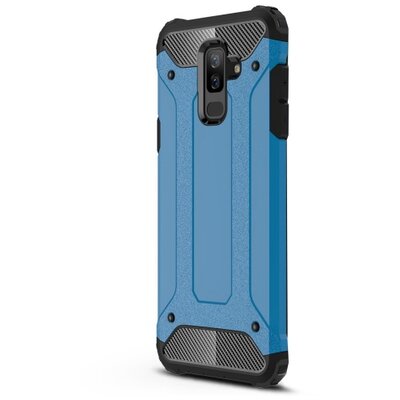 Defender műanyag hátlapvédő telefontok (közepesen ütésálló, légpárnás sarok, gumi / szilikon belső, fémhatás) VilágosKék [Samsung Galaxy A6+ (2018) SM-A605F]