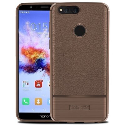 Hátlapvédő telefontok gumi / szilikon (bőrhatás, szálcsiszolt) Barna [Huawei Honor 7x]