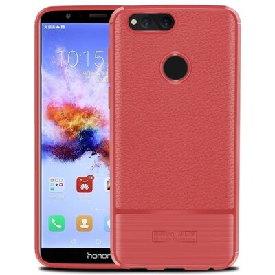 Hátlapvédő telefontok gumi / szilikon (bőrhatás, szálcsiszolt) Piros [Huawei Honor 7x]
