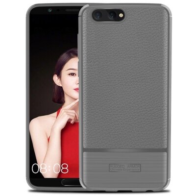 Hátlapvédő telefontok gumi / szilikon (bőrhatás, szálcsiszolt) Szürke [Huawei Honor View 10]