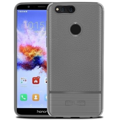 Hátlapvédő telefontok gumi / szilikon (bőrhatás, szálcsiszolt) Szürke [Huawei Honor 7x]