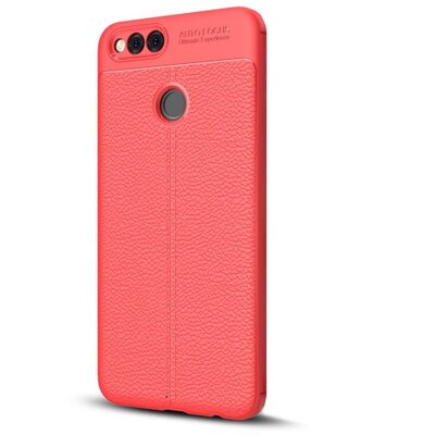 Hátlapvédő telefontok gumi / szilikon (bőrhatás, varrás minta) Piros [Huawei Honor 7x]