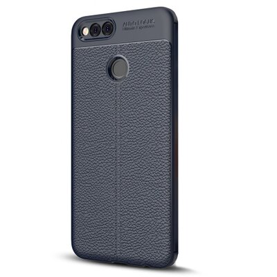 Hátlapvédő telefontok gumi / szilikon (bőrhatás, varrás minta) SötétKék [Huawei Honor 7x]