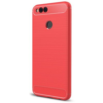 Hátlapvédő telefontok gumi / szilikon (közepesen ütésálló, légpárnás sarok, szálcsiszolt, karbonminta) Piros [Huawei Honor 7x]