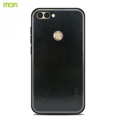 MOFI műanyag hátlapvédő telefontok (szilikon keret, bőr hátlap) Fekete [Huawei P Smart (Enjoy 7S)]