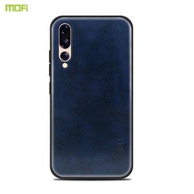 MOFI műanyag hátlapvédő telefontok (szilikon keret, bőr hátlap) SötétKék [Huawei P20 Pro]