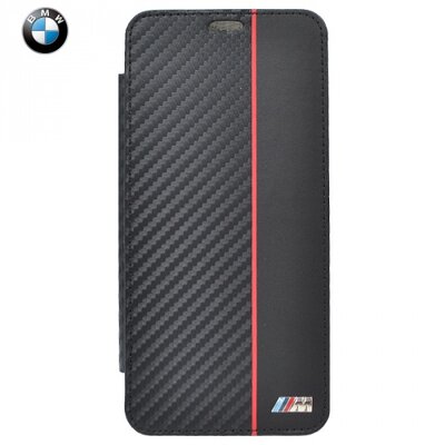 Cg mobile BMBKTRS9LCAPRE BMW műanyag telefontok (bőrflip, átlátszó hátlap, oldalra nyíló, karbonminta) Fekete [Samsung Galaxy S9+ Plus (SM-G965)]