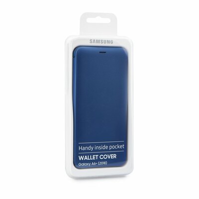 Samsung EF-WA605CLEGWW Műanyag telefontok (aktív flip, oldalra nyíló, bankkártya tartó, karbon minta), Kék [Samsung Galaxy A6+ (2018) SM-A605F]
