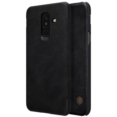 Nillkin Qin Telefontok álló, bőr hatású (flip, oldalra nyíló, bankkártya tartó) Fekete [Samsung Galaxy A6+ (2018) SM-A605F]