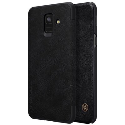 Nillkin Qin Telefontok álló, bőr hatású (flip, oldalra nyíló, bankkártya tartó) Fekete [Samsung Galaxy A6 (2018) SM-A600F]
