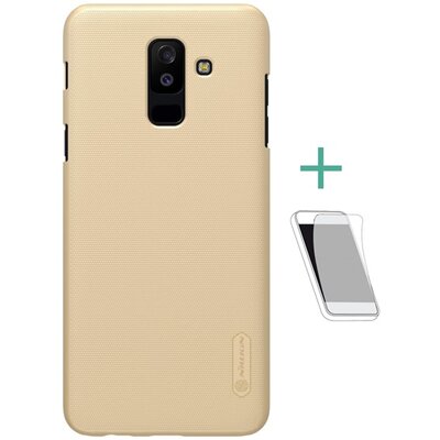 Nillkin Super Frosted műanyag hátlapvédő telefontok (gumírozott, érdes felület, kijelzővédő fóliával) Arany [Samsung Galaxy A6+ (2018) SM-A605F]