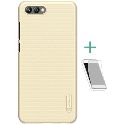 Nillkin Super Frosted műanyag hátlapvédő telefontok (gumírozott, érdes felület, kijelzővédő fóliával) Arany [Huawei Honor View 10]