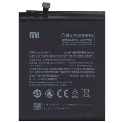 Xiaomi BN31 gyári akkumulátor 3000 mAh LI-Polymer [Xiaomi Redmi Note 5A, Xiaomi Redmi S2 (Redmi Y2)]