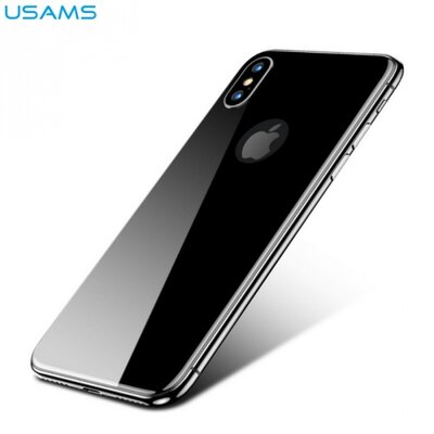 Usams BH375_B USAMS Kijelzővédő fólia (csak hátsó, 3D full cover, íves, 0.33 mm, 9H) FEKETE [Apple iPhone X 5.8]