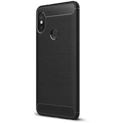 Hátlapvédő telefontok gumi / szilikon (közepesen ütésálló, légpárnás sarok, szálcsiszolt, karbonminta) fekete [Xiaomi Mi A2 (Mi 6X), Xiaomi Redmi Note 5 Pro (Redmi Note 5)]