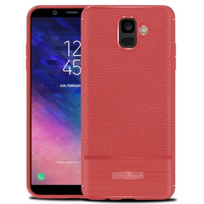 Hátlapvédő telefontok gumi / szilikon (bőrhatás, szálcsiszolt) Piros [Samsung Galaxy A6 (2018) SM-A600F]