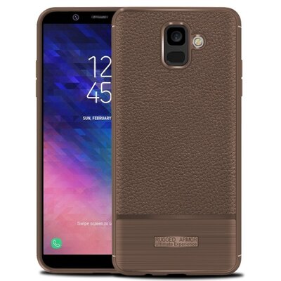 Hátlapvédő telefontok gumi / szilikon (bőrhatás, szálcsiszolt) Barna [Samsung Galaxy A6 (2018) SM-A600F]
