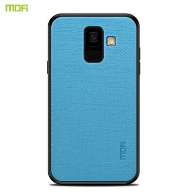 MOFI BRIGHT SHIELD műanyag hátlapvédő telefontok (szilikon keret, textil hátlap) Kék [Samsung Galaxy A6 (2018) SM-A600F]