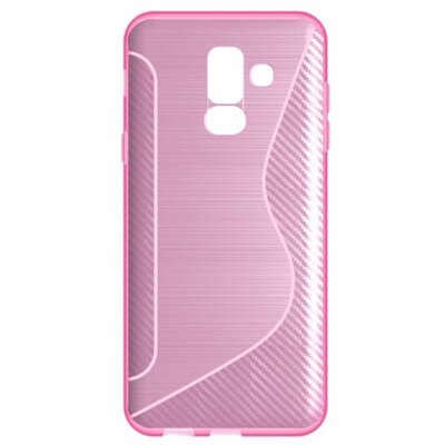 Hátlapvédő telefontok gumi / szilikon (S-line, karbonminta) Rózsaszín [Samsung Galaxy A6+ (2018) SM-A605F]