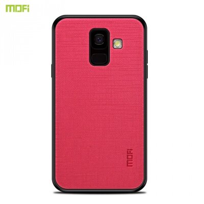 MOFI BRIGHT SHIELD műanyag hátlapvédő telefontok (szilikon keret, textil hátlap) Piros [Samsung Galaxy A6 (2018) SM-A600F]