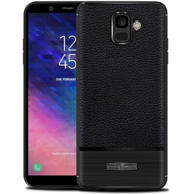 Hátlapvédő telefontok gumi / szilikon (bőrhatás, szálcsiszolt) Fekete [Samsung Galaxy A6 (2018) SM-A600F]