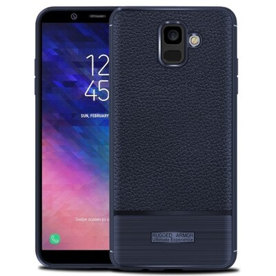 Hátlapvédő telefontok gumi / szilikon (bőrhatás, szálcsiszolt) SötétKék [Samsung Galaxy A6 (2018) SM-A600F]