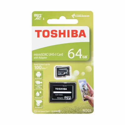 Memóriakártya Toshiba microSDHC M203 64GB CLASS 10 UHS I U3, 100MB/s, SD adapterrel