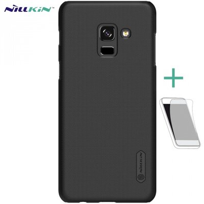 Nillkin Super Frosted műanyag hátlapvédő telefontok (gumírozott, érdes felület, kijelzővédő fóliával NÉLKÜL) fekete [Samsung Galaxy A8 (2018) SM-A530F]